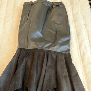 100% Leather/Suede Vintage Asymmetrical Black Skirt